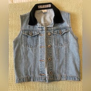 Vintage Santa Barbara  Denim Vest with Black Velvet Collar 90s -Y2K style